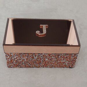 Pink Rose Sparkle Jewelry Makeup Box with a Monogrammed J (NWOT)